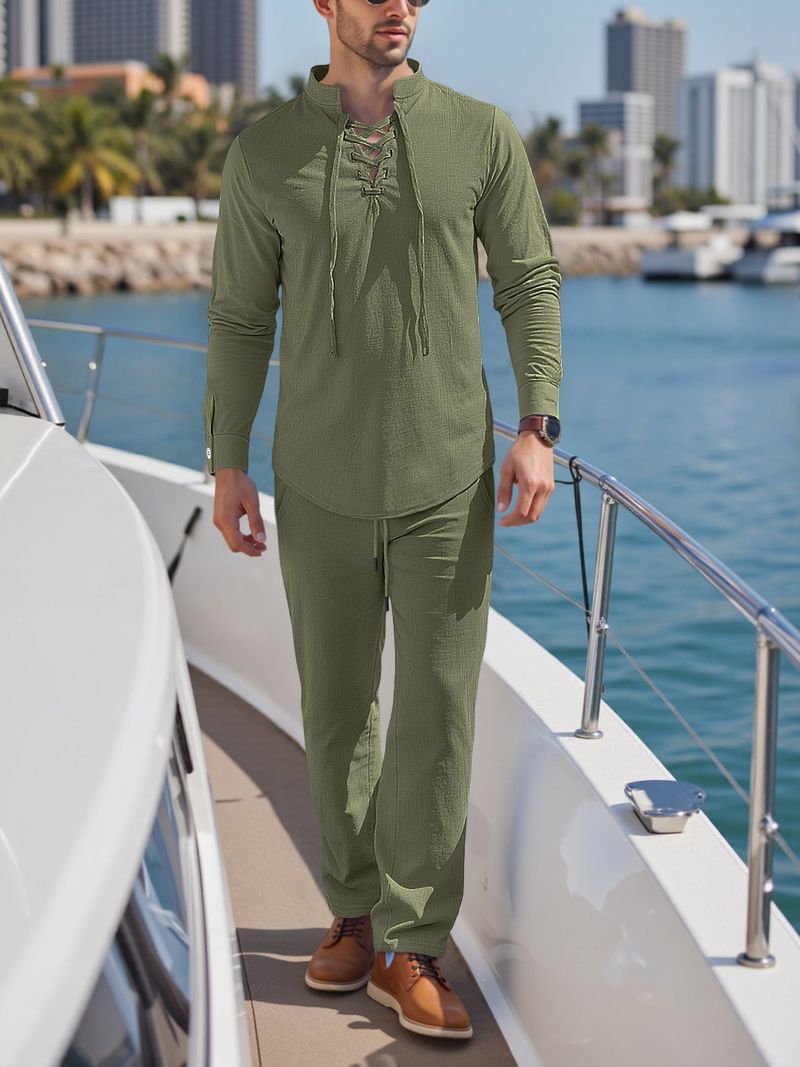 Langärmliges Henley-Hemd aus Leinen für Herren – Atmungsaktives, lässiges Button-Up mit Brustband, entspannte Passform für Strand- und Urban-Styling_voghion.com