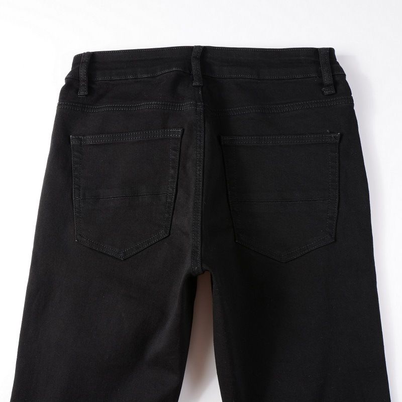 Men's Slim Fit Distressed Jeans - Black Stretch Denim Pants With Patchwork & Embroidery Details, Comfortable Cotton Fabric For Casual Wear_voghion.com