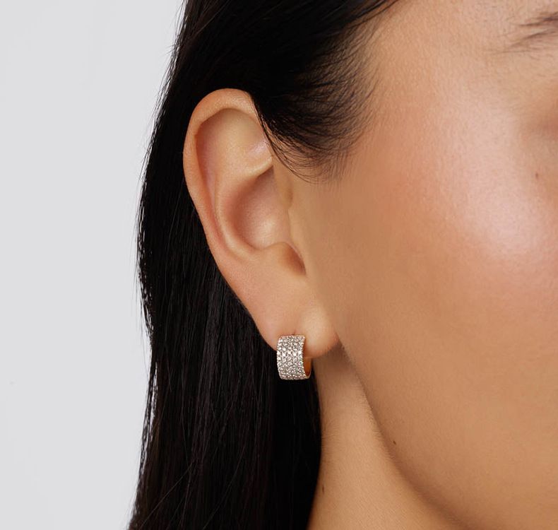 Best-Selling C-Shaped Hoop Earrings - 5-Row Full Zircon Design | Silver Base Niche Light Luxury High-End Minimalist Ear Jewelry_voghion.com