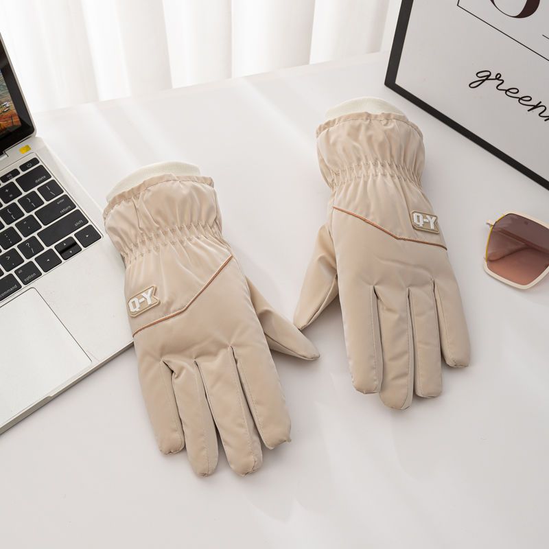 Luvas de ciclismo de lã grossa feminina com tela sensível ao toque e luvas de algodão quentes e impermeáveis para andar de bicicleta elétrica no inverno_voghion.com