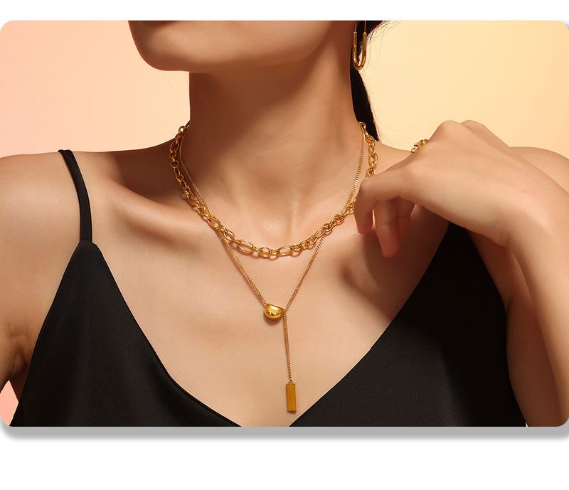 Double Layered Sugar Chain, Bean Chain, Necklace, Women's Collarbone Chain, Ins, Cool And Personalized Style_voghion.com