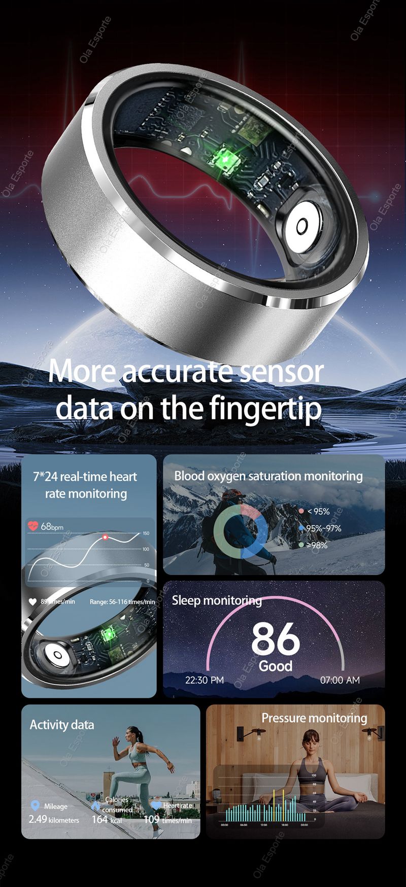 Neuer rosa Smart Ring 2025 Männer Frauen Gesundheit Herzfrequenz Blutsauerstoffmonitor Smartring IP68 & 5ATM wasserdicht, Multisport-Modus-Ring_voghion.com