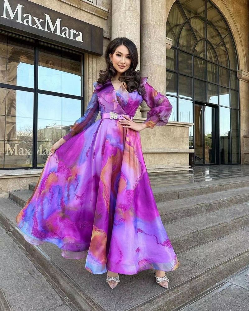 Spring And Summer New European And American Printing Large Swing Mesh Dress Commuter European And American Women's Dress_voghion.com
