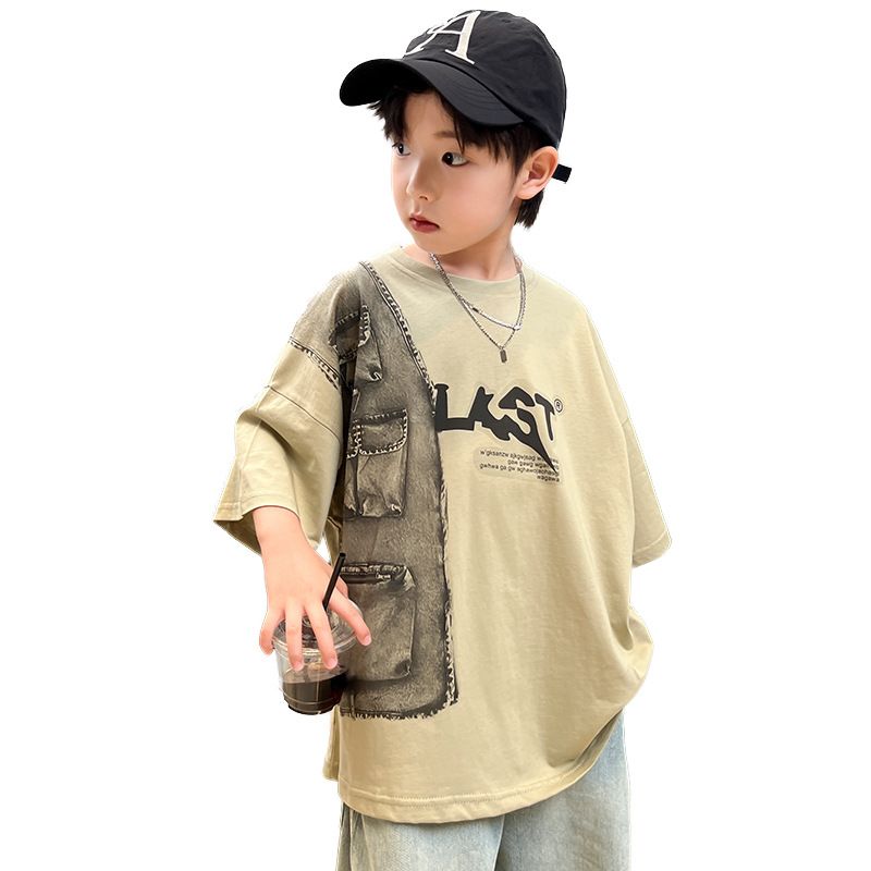 T-shirt corta colorata 2024 Nuovo vestito estivo per bambini e ragazzi Pi Shuai Big Kids Top a mezza manica Trendy_voghion.com