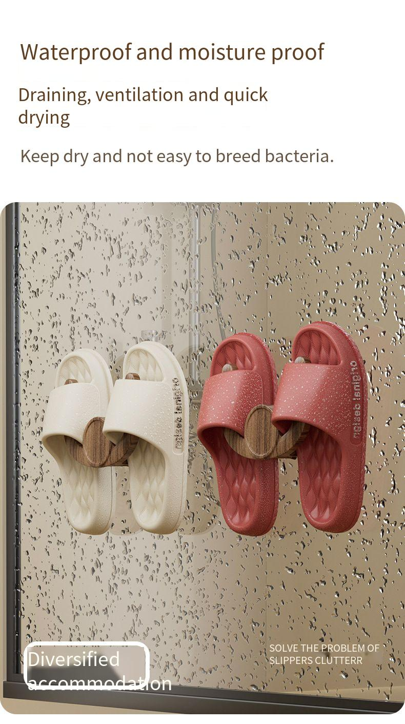 Peach Wood Grain Slipper No-Drill Bathroom Multifunctional Storage Shoe Wall Hanging Rack_voghion.com