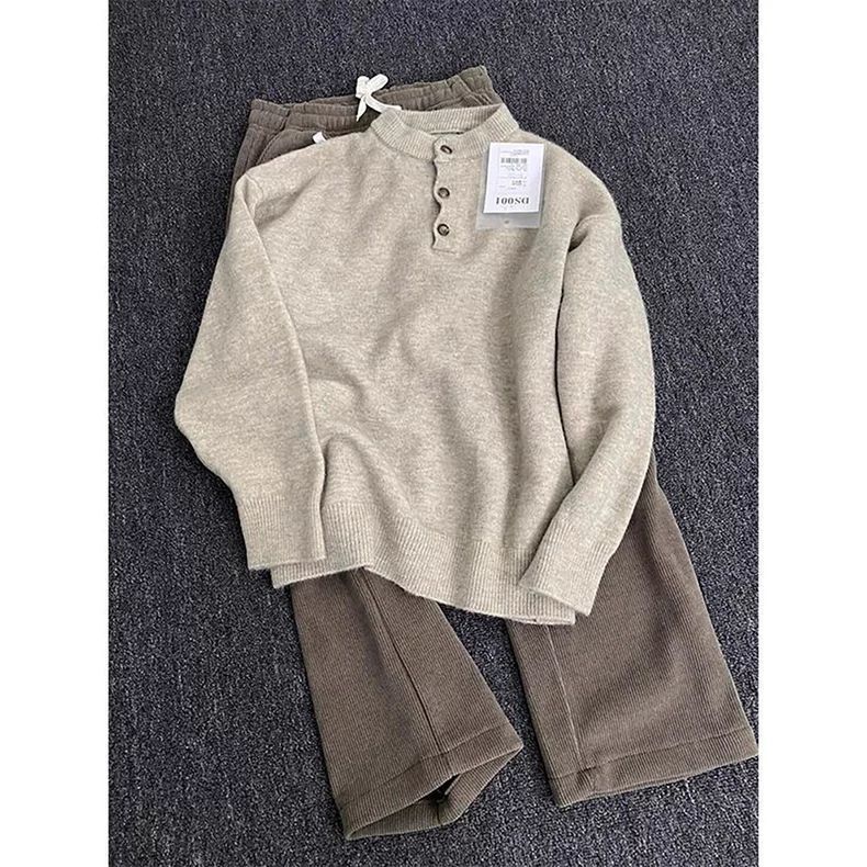 Maglione polo da uomo con colletto Henry americano, stile casual, autunno inverno, di alta qualità, con strato interno lavorato a maglia_voghion.com