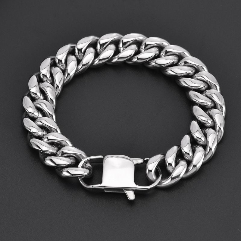 Bracciale alla moda da uomo in acciaio al titanio, catena cubana larga 14 mm, finitura a specchio, gioiello hip hop alla moda_voghion.com