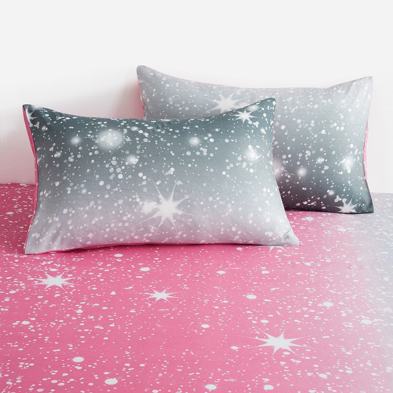 Lenzuolo con angoli con stampa a stelle rosa e grigie - Copriletto in poliestere con stampa digitale 3D, grazioso set di biancheria da letto per bambine con tasche profonde e bordi elastici_voghion.com