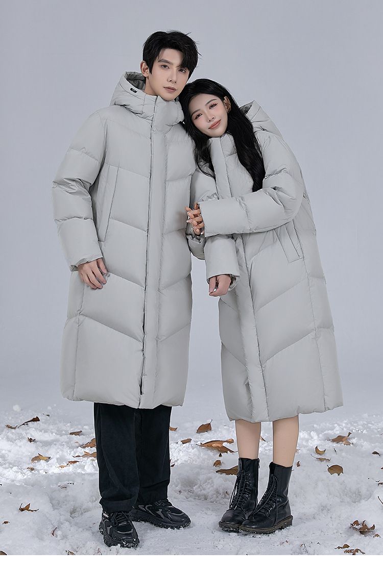 Unisex 700FP White Duck Down Long Parka – Couple’s Winter Coat For Performing Urban Commuters (Windproof, Glacier Grey/Black, S-5XL)_voghion.com
