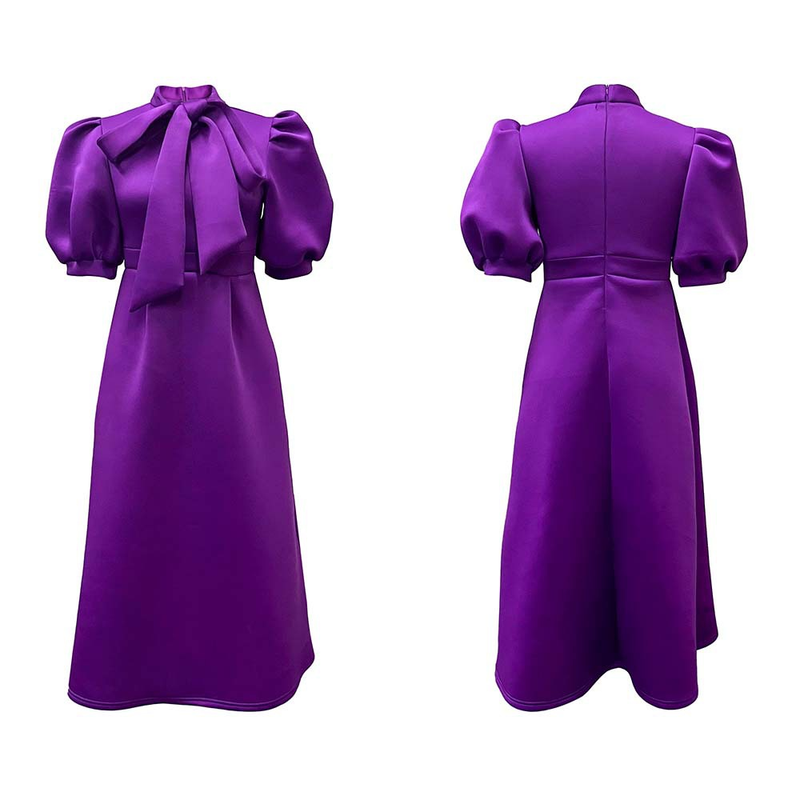 Rochie de banchet pentru femei de marime mare de vara nou bowknot doamnelor de culoare solida fusta cu maneca scurta _voghion.com
