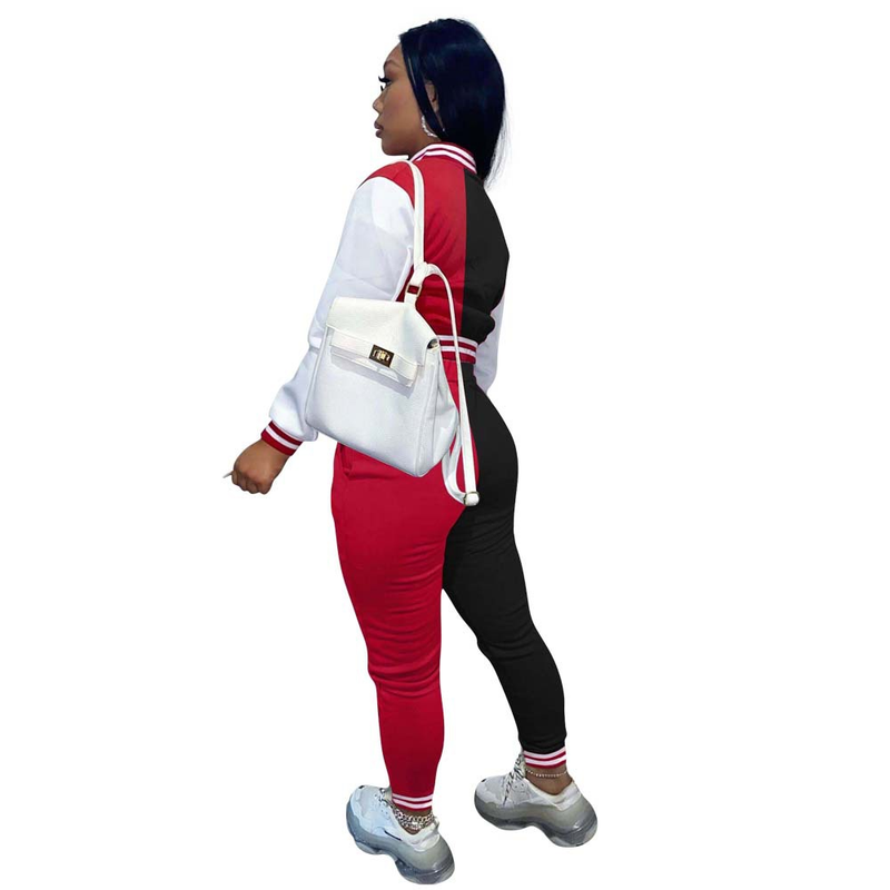 Farblich passendes Jackenset für Damen mit Revers und langen Ärmeln, zweiteiliger Baseballanzug_voghion.com
