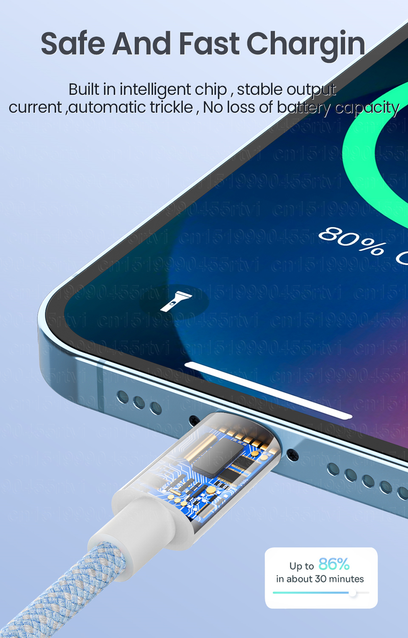 Câble de chargement rapide USB 2,4 a, cordon de chargeur de téléphone portable tressé en Nylon pour iPhone 14 13 12 11 Pro Max XS 6s 7 8_voghion.com