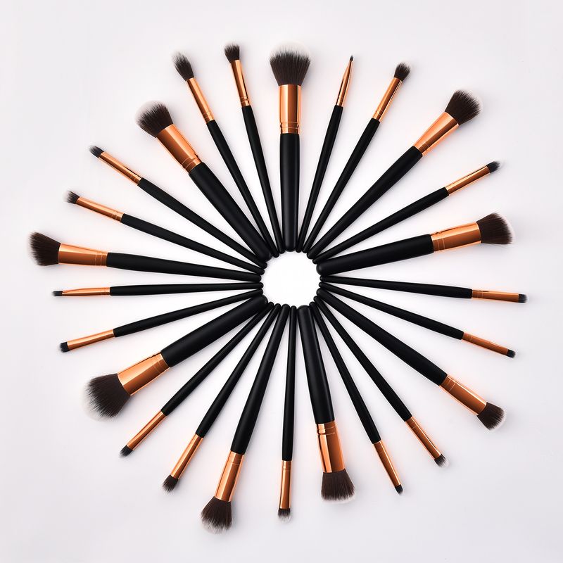 Set di pennelli per trucco da 25 pezzi, pennello per cipria, pennello per fard, pennello per ombretto, strumenti per trucco in oro nero GUJHUI_voghion.com