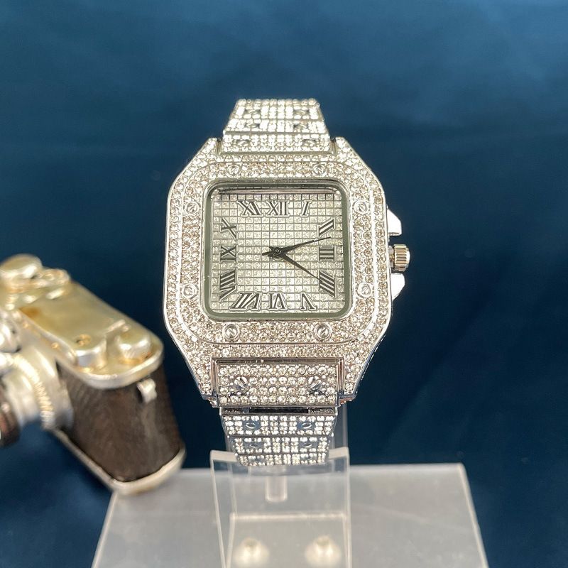 Ceasuri Pentru Bărbați Ceas cu quartz Ceas de bărbați cu stea cu stea de lux, mare, pătrat, cu împrejmuire cu diamante_voghion.com