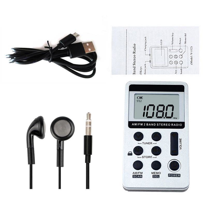 HanRongDa HRD-103 AM FM Digital 2 Bandas Receptor Estéreo com Fones de Ouvido Tela LCD Bateria Recarregável Portátil de Bolso_voghion.com
