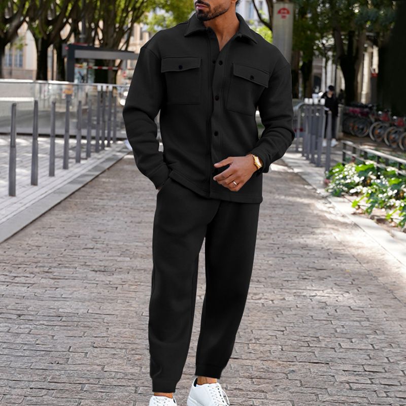 Herbst/Winter Mode Jacke Herren Herbst Wildleder Einreiher Einfarbig Slim Fit Zwei Stück Set für Männer_voghion.com