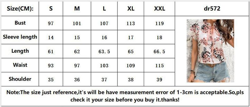 2025 New Spring Summer Floral Print Tie Short Sleeve Blouse Women's Shirt_voghion.com