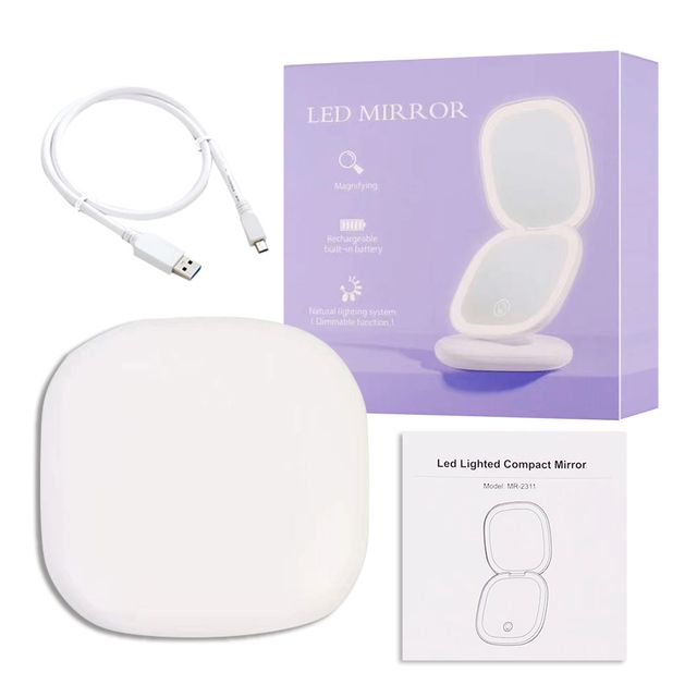 Mini kompaktno LED ogledalo za šminkanje sa svjetlom, 5x povećalo, malo džepno, prijenosno, putno, ružičasto, crno, sklopivo, kozmetičko ogledalo za toaletni stolić_voghion.com