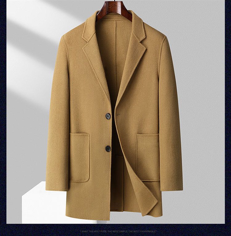 Men’s Double-Faced Wool Coat – Premium Mid-Length Trench Coat, Slim Fit Winter Overcoat In Grey/Tan/Black/Khaki_voghion.com