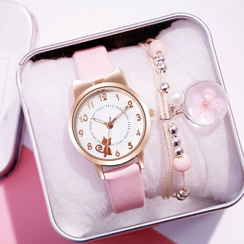 Orologi da donna con bracciale, modello classico di vendita calda, stili alla moda e versatili con grazioso set di orologi da donna al quarzo a forma di gattino_voghion.com