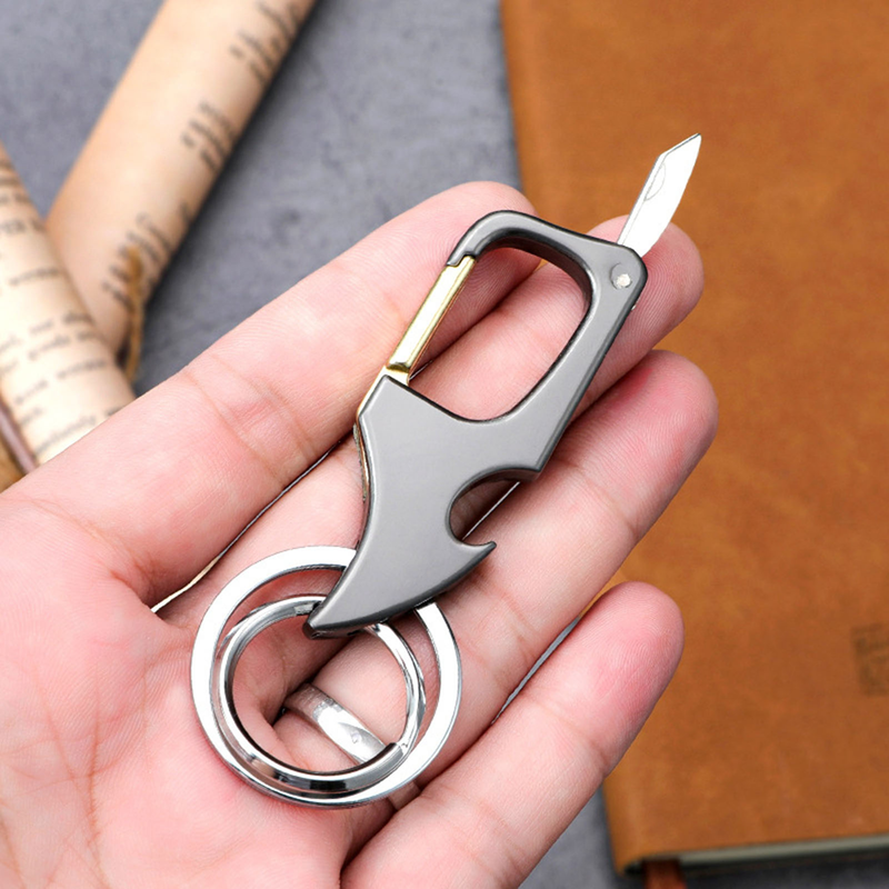 Shuosbai Key Chain Multifunctional Foldable Small Reusable with Mini Cutter Bottle Opener Gift Men Key Ring Hanging Pendant Daily Use_voghion.com