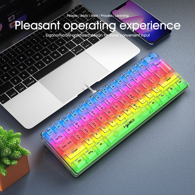 Yeni V700 61 Tuş Kablolu İnce Film Tamamen Şeffaf RGB Arkadan Aydınlatmalı Mekanik Dokunmatik Oyun Klavyesi_voghion.com
