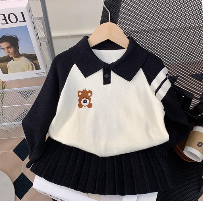 Κοριτσίστικα πλεκτά πουλόβερ φούστα 2023 Νέα παιδικά ρούχα για μωρά άνοιξη φθινόπωρο και μοντέρνα δύο_voghion.com