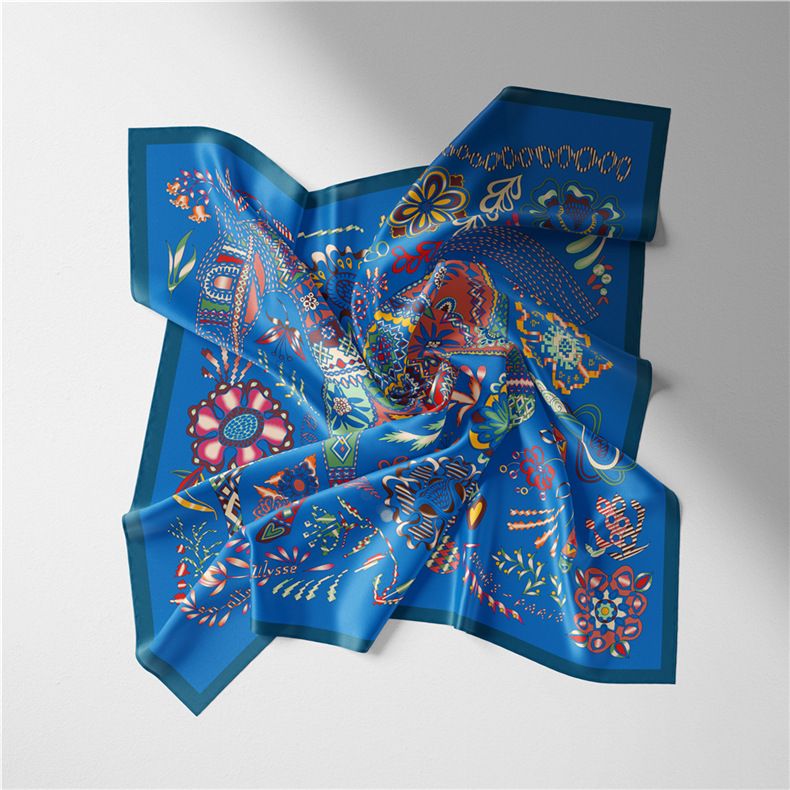 Ethnic style headscarf temperament simulation silk spring matching shirt print small square scarf for women_voghion.com