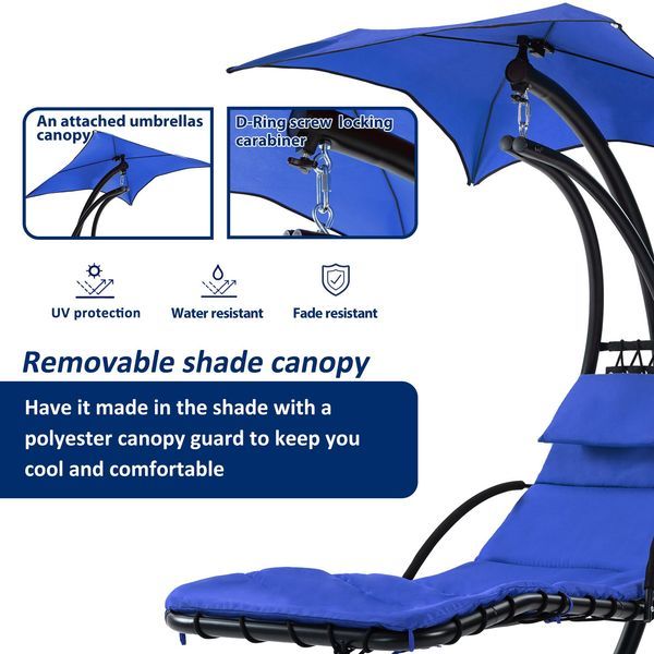 Hanging Chaise Lounger With Removable Canopy, Outdoor Swing Chair With Built-in Pillow, Hanging Curved Chaise Lounge Chair Swing For Patio Porch Poo_voghion.com