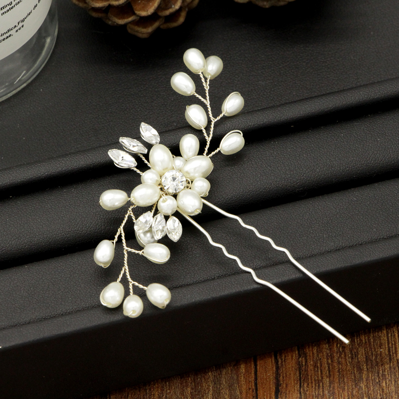 Ebay cross-border supply Korean bridal handmade pearl crystal hairpin pin U-shaped clip wedding headwear_voghion.com