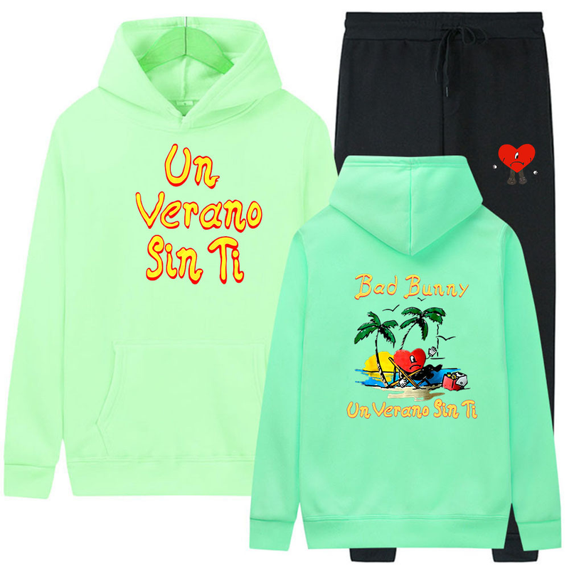 2022 Men's and Women's Sweater Un Verano Sin Ti Bad Bunny Printed Pullover+casual Sports Pants_voghion.com