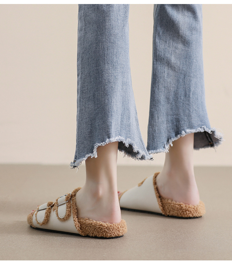 Fell-Hausschuhe für Mädchen, Oberbekleidung für Damen, Herbst und Winter, mit einem Wortgürtel und Fleece-Baumwollschuhen, um warm zu bleiben, Netz, Rot, große Damenschuhe_voghion.com