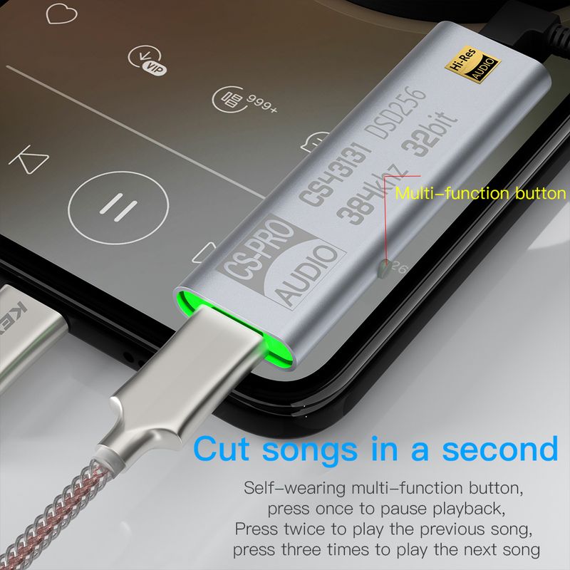 CS43131 DSD256 DAC Kopfhörerverstärker USB Typ C mit 3,5mm Ausgang Audio Interface Für iPhone PC HiFi Audio Adapter Chip Amp_voghion.com