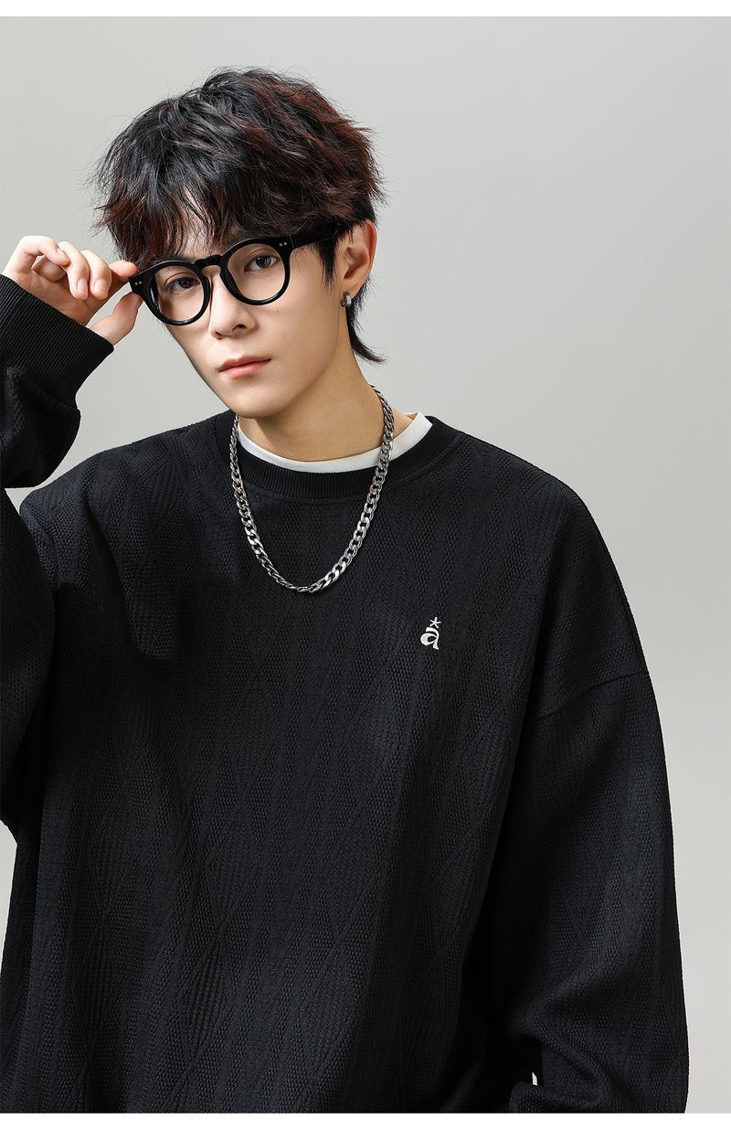 Nordmann Jakarlı Dokulu Ağır Sıklet Yuvarlak Yaka Sweatshirt Sonbahar Retro Renk Bloklu Harfli Nakışlı Hafif Eski Para_voghion.com