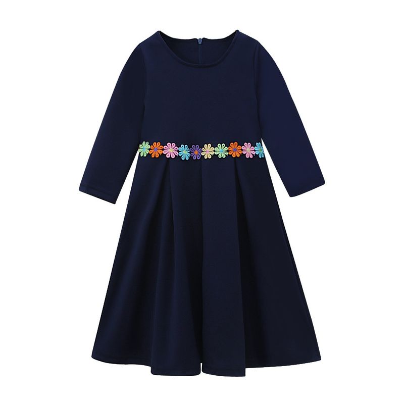 Lasteriided kevad- ja sügisstiilis Tüdrukute pikkade varrukatega ühevärviline kleit + pearätt, kaheosaline laste seelik_voghion.com