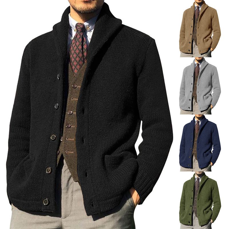 "Herren-Strickjacke aus Polyester – Klassischer Pullover mit offener Vorderseite für Business Casual (M-XXL, 5 neutrale Töne)"_voghion.com
