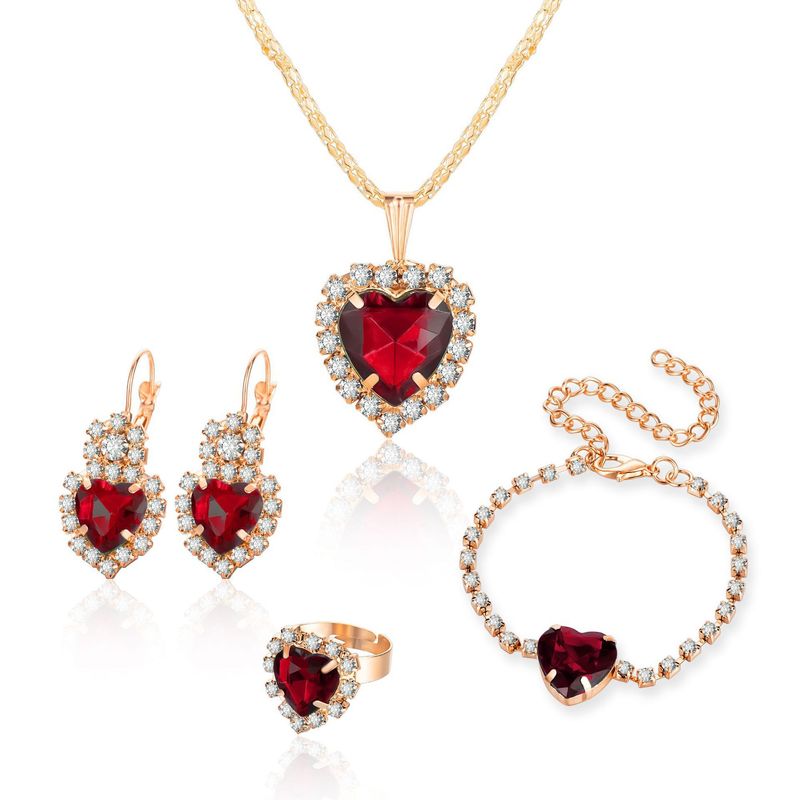 Collana con diamanti, orecchini, anello, bracciale, set di quattro pezzi, gioielli da sposa di alta qualità, borsa da sera, borsa da donna_voghion.com