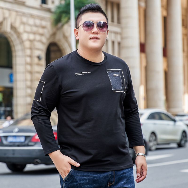 Großes Herren-T-Shirt mit Stickerei im Frühling und Herbst, Rundhalsausschnitt, dickes, bedrucktes Langarm-T-Shirt in Übergröße, Außenhandelskleidung für Herren_voghion.com