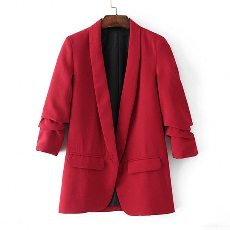 Blazer piccolo da donna con colletto alla coreana, senza bottoni, casual, versatile, in tinta unita, per primavera e autunno_voghion.com