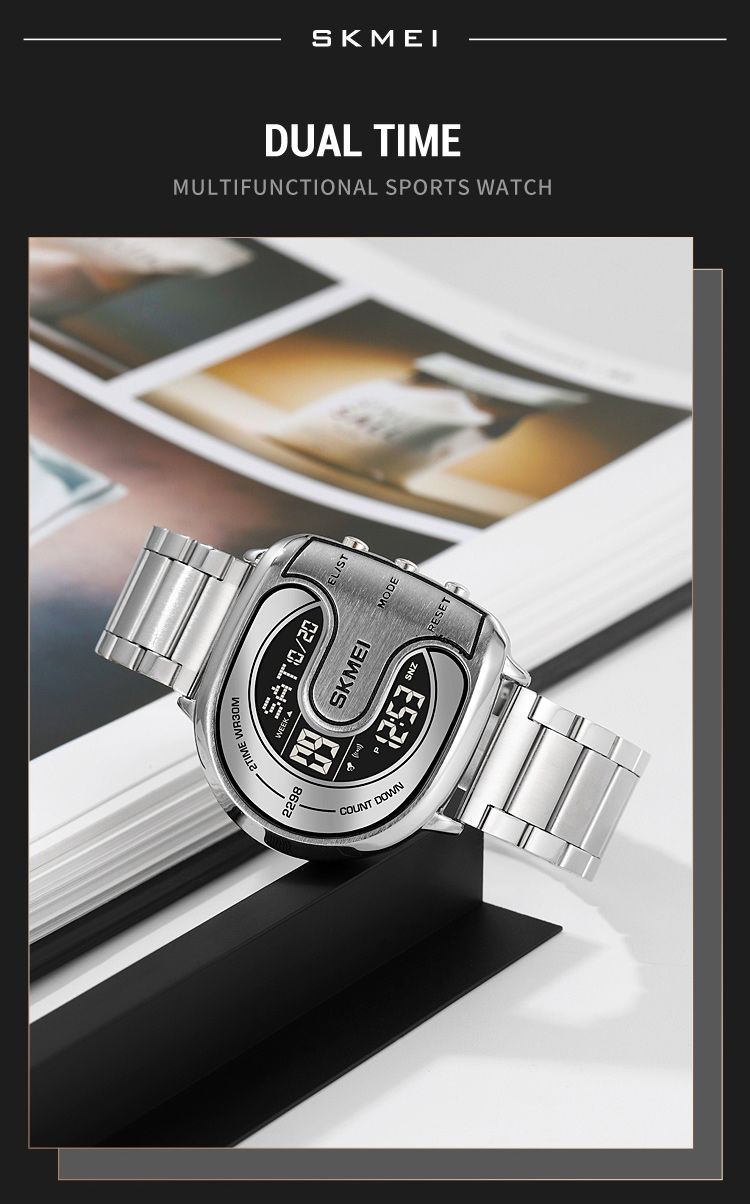 SKMEI Orologio sportivo digitale da uomo con cronometro e display retroilluminato in acciaio inossidabile, impermeabile, con data e allarme, orologio da polso Reloj Hombre_voghion.com