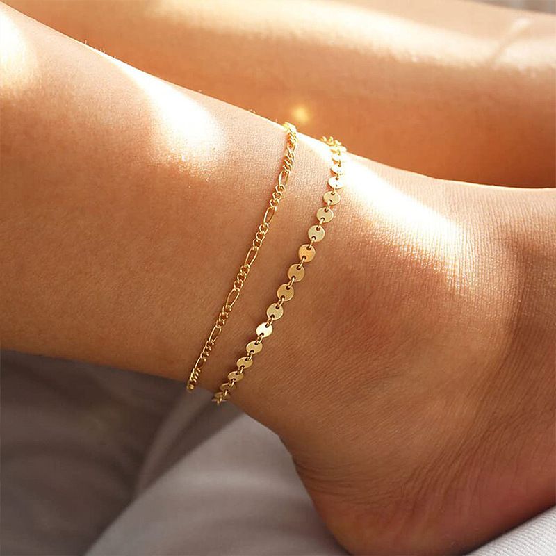 New Round Disc Chain Copper Plated 14K Real Gold Women's Anklet Non-Fading Jewelry_voghion.com