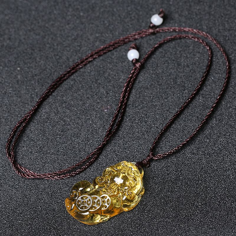 Collana con ciondolo in cristallo naturale Pixiu in ossidiana per uomo e donna, gioielli di coppia_voghion.com