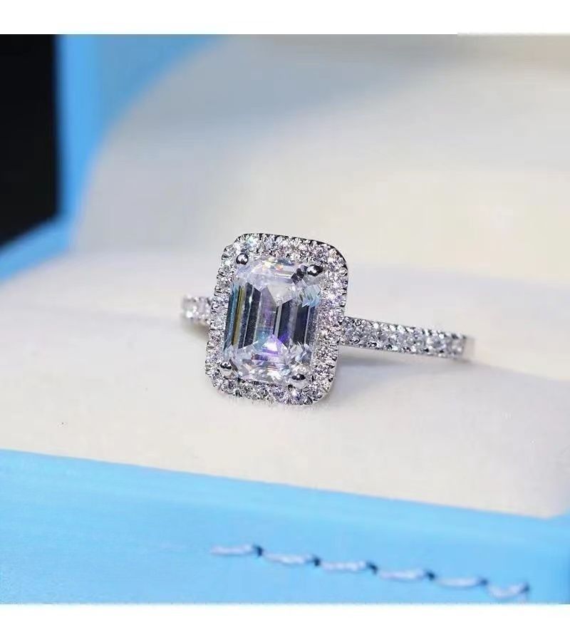 Anello da sposa con diamanti quadrati in oro bianco 18 carati, da donna, principessa, con diamanti, alla moda, con personalità, a forma di uovo di piccione, colore D, anello Premium Sense_voghion.com