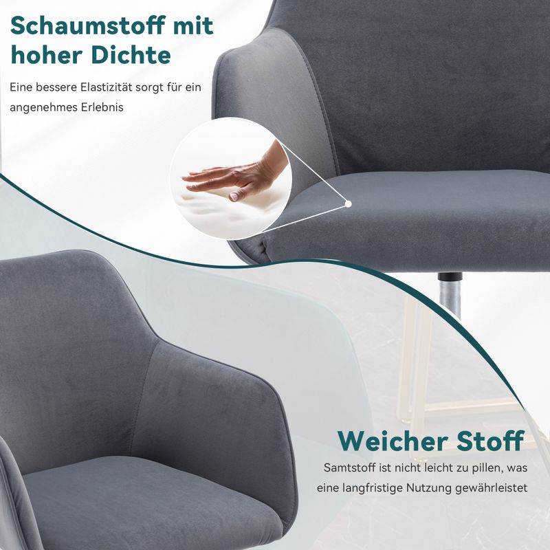 Neuer Höhenverstellbarer Drehstuhl Aus Samtstoff Für Das Büro Im Innenbereich Mit Goldenen Beinen, Grau_voghion.com