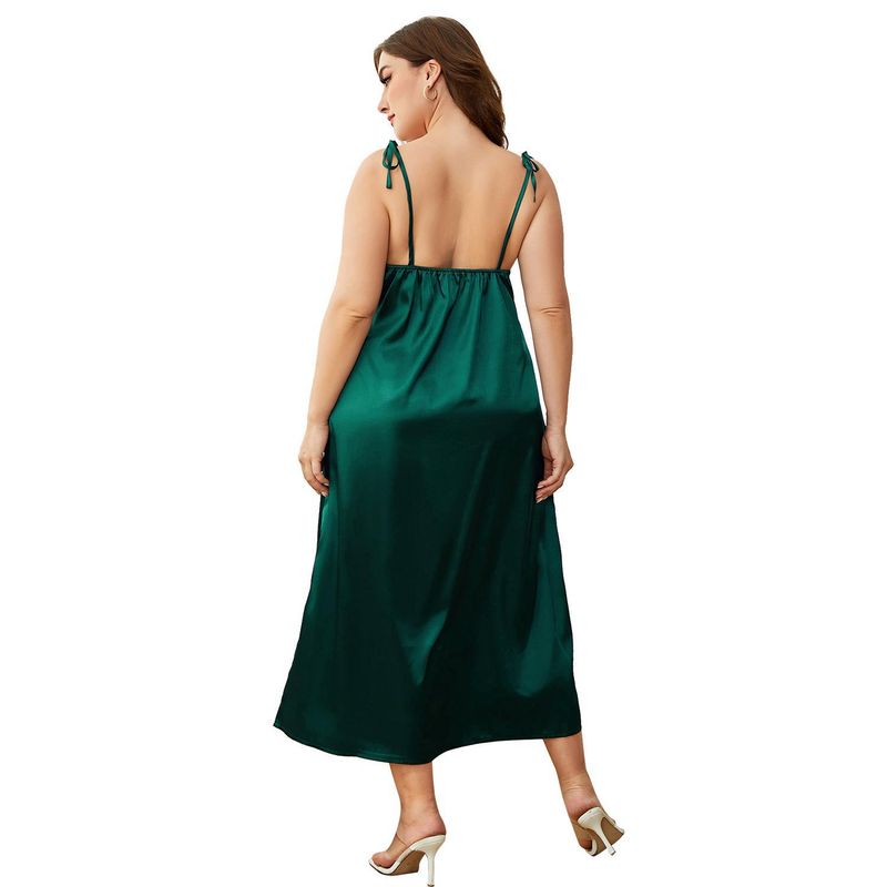 Plus Size Satin Nightgown For Women - Summer V-Neck Camisole Sleep Dress With Adjustable Straps & Cooling Polyester Fabric (1XL-4XL, Golden/Green)_voghion.com