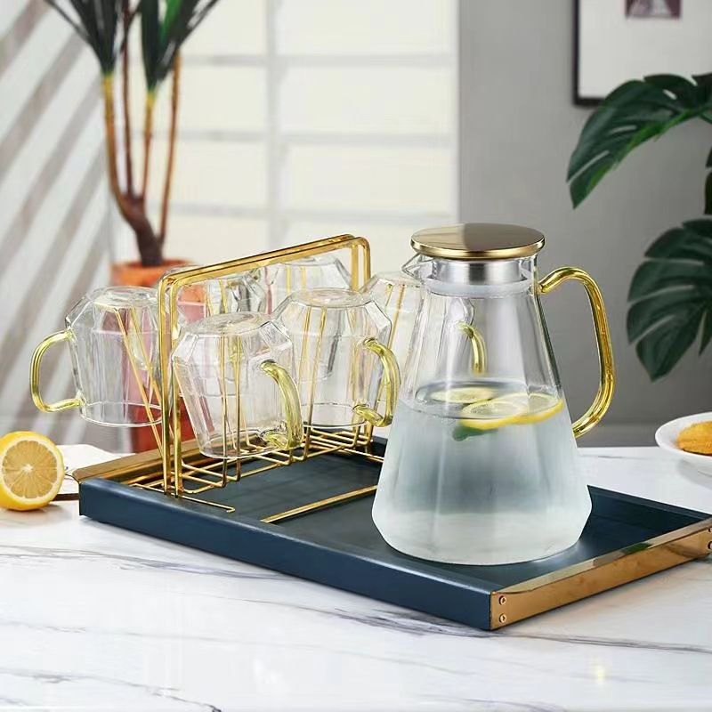 Set di brocche in vetro sfumato (brocca da 1800 ml + tazza da 300 ml) – Caraffa in borosilicato spesso per tè freddo, succhi e cocktail. Elegante decorazione per casa e ufficio._voghion.com