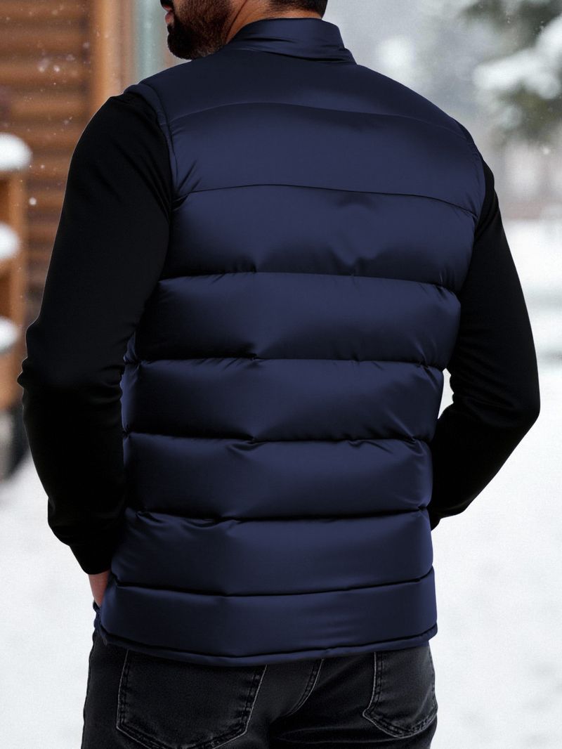 Herren-Winter-Pufferweste – leichte, gesteppte, ärmellose Jacke, Stehkragen, Reißverschluss vorne, dekorative Taschen, unverzichtbar für den lässigen Lagenlook_voghion.com