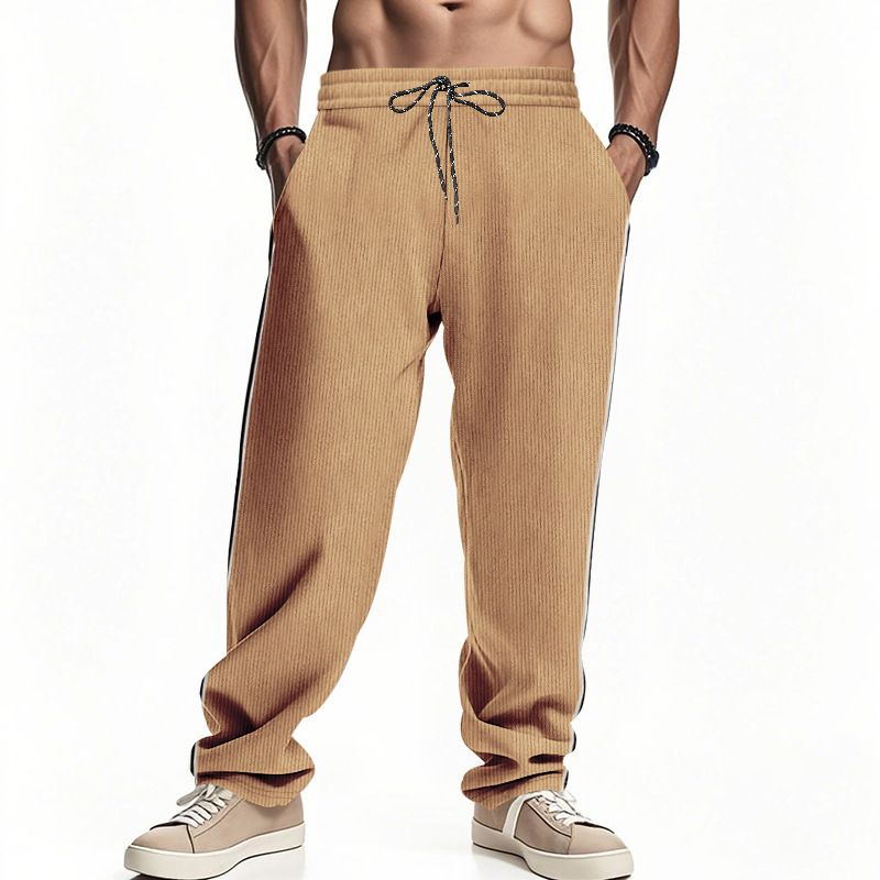 Herren Cord-Freizeithose – Relaxed Fit mit Color-Block-Streifen, Kordelzug in der Taille und geradem Beindesign für urbane Streetwear_voghion.com