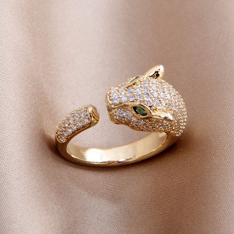 Ready Stock 2024 New Arrival Zircon Animal Adjustable for Women Delicate κοσμήματα Γαμήλια δαχτυλίδια Leopard Crystal_voghion.com