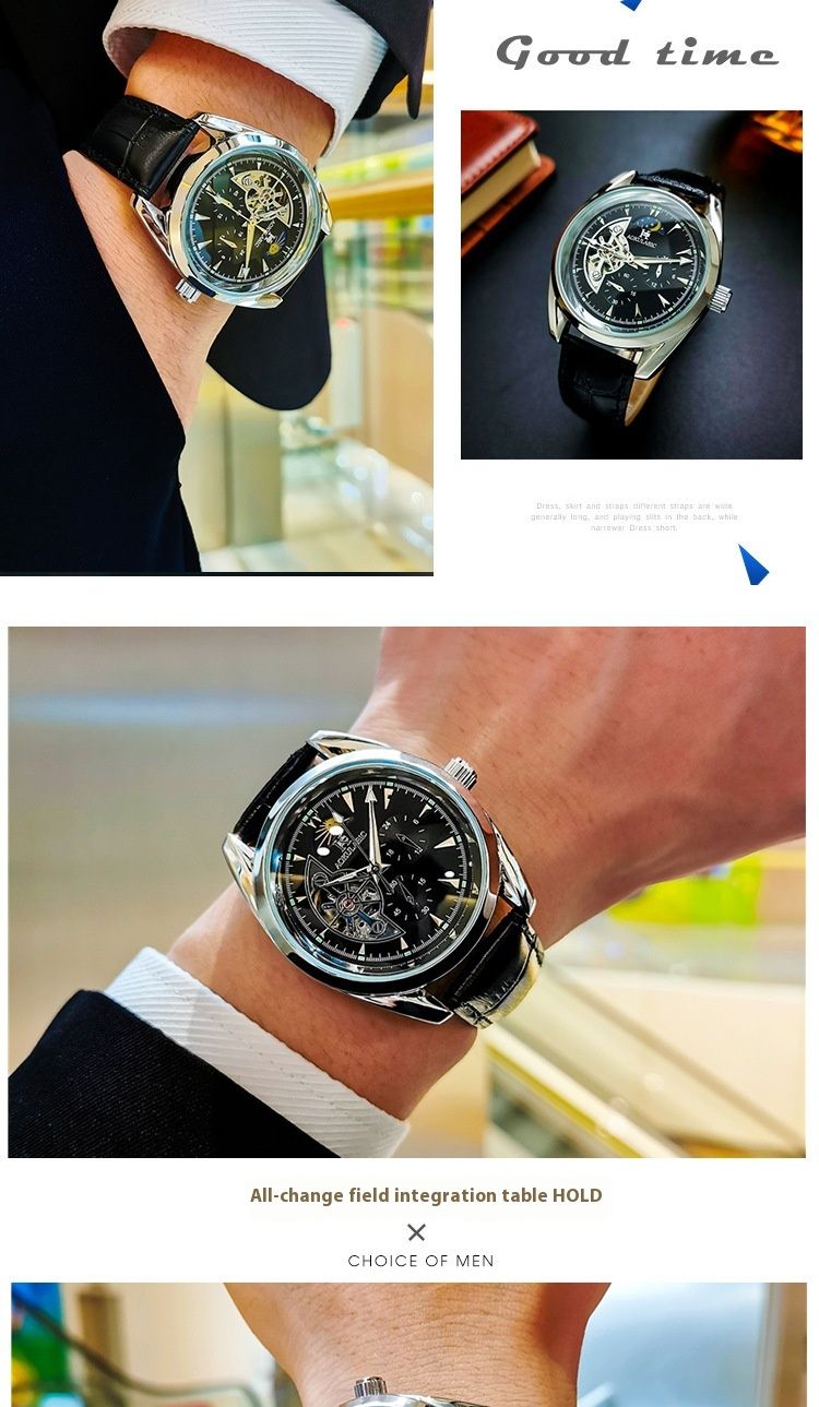 Neue mode freizeit männer automatische multi-funktion skelettiert große schwungrad wasserdicht leuchtende mechanische uhr_voghion.com